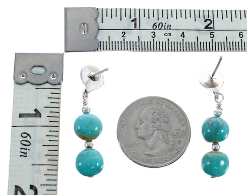 Genuine Sterling Silver Turquoise Bead Post Dangle Earrings JX125546